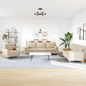 Set Divani 3 pz con Poggiapiedi Crema in Tessuto 3278305