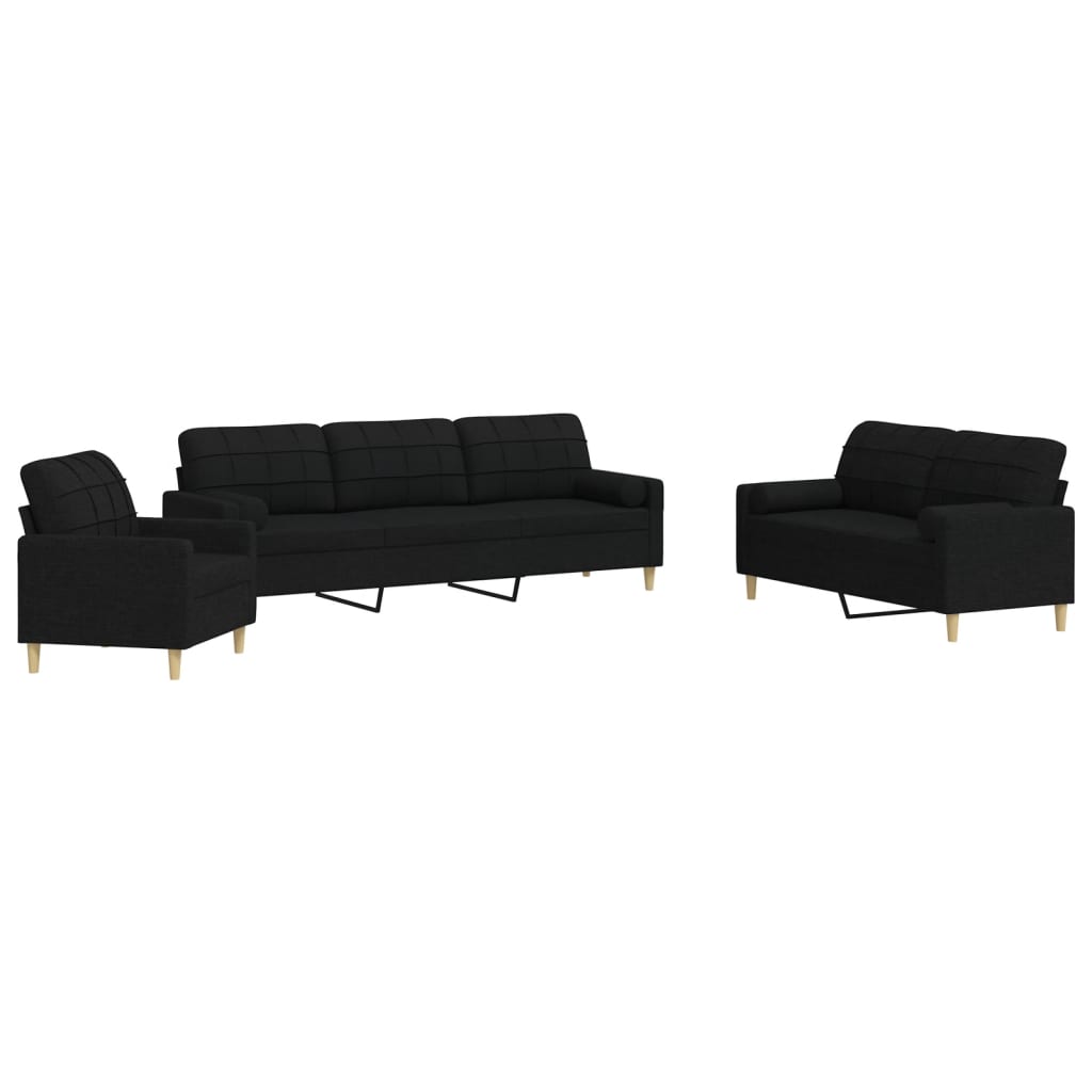 Set Divani 3 pz con Cuscini Decorativi Nero in Tessuto 3278307
