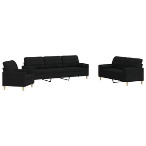 Set Divani 3 pz con Cuscini Decorativi Nero in Tessuto 3278307