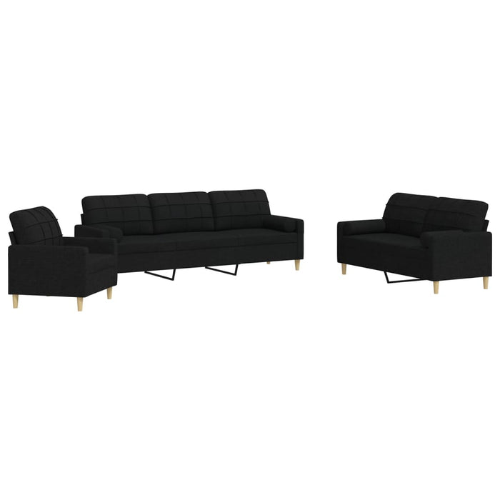 Set Divani 3 pz con Cuscini Decorativi Nero in Tessuto 3278307