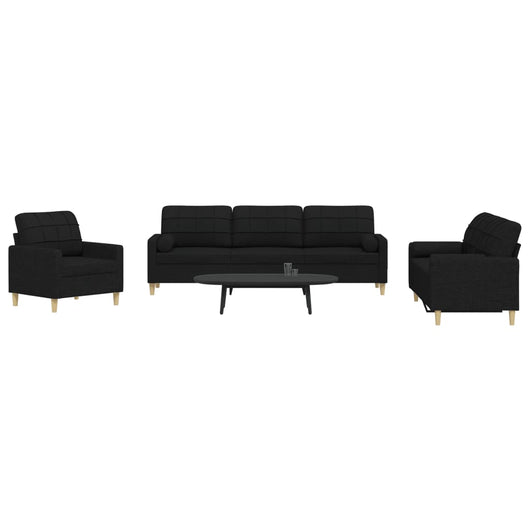 Set Divani 3 pz con Cuscini Decorativi Nero in Tessuto 3278307