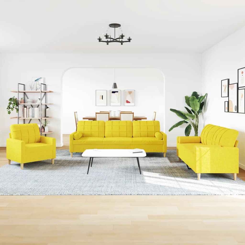 Set di Divani 3 pz con Poggiapiedi Giallo Chiaro in Tessuto 3278308