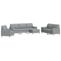 Set Divani 4 pz con Poggiapiedi e Cuscini Grigio Chiaro Tessuto