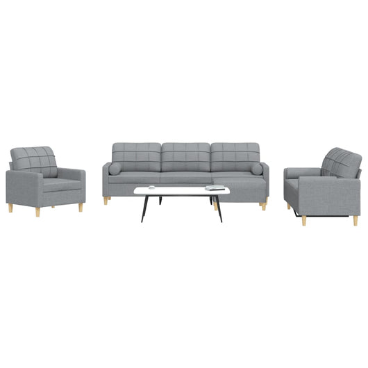 Set Divani 4 pz con Poggiapiedi e Cuscini Grigio Chiaro Tessuto 3278311