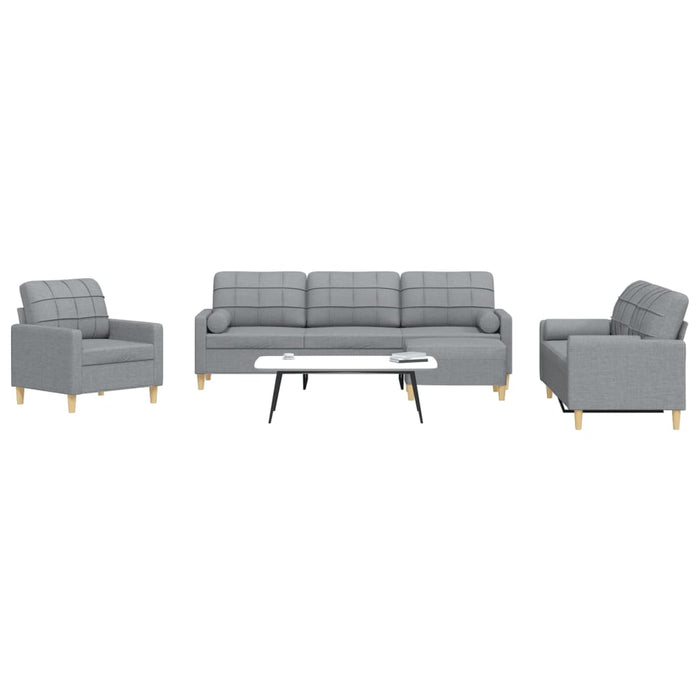 Set Divani 4 pz con Poggiapiedi e Cuscini Grigio Chiaro Tessuto