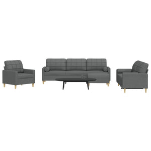 Set Divani 4 pz con Poggiapiedi e Cuscini Grigio Scuro Tessuto 3278312