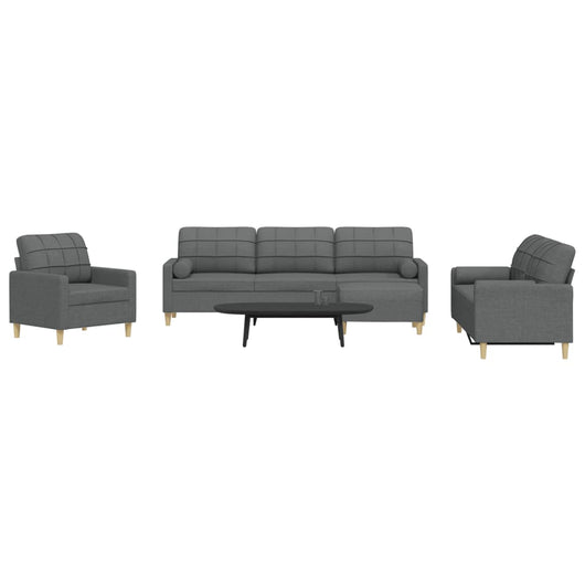 Set Divani 4 pz con Poggiapiedi e Cuscini Grigio Scuro Tessuto 3278312
