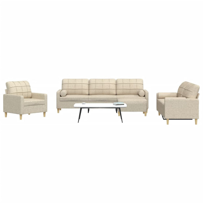 Set Divani 4 pz con Poggiapiedi e Cuscini Crema Tessuto 3278313