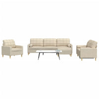 Set Divani 4 pz con Poggiapiedi e Cuscini Crema Tessuto