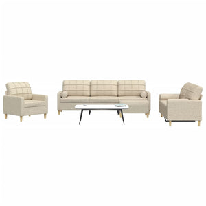 Set Divani 4 pz con Poggiapiedi e Cuscini Crema Tessuto