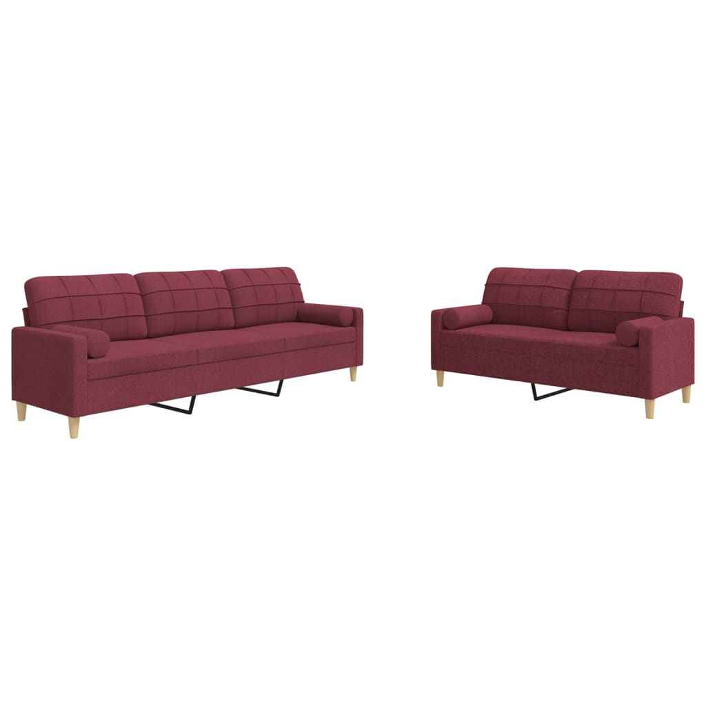 vidaXL Set di Divani 2 pz con Cuscini Decorativi Rosso Vino in Tessuto