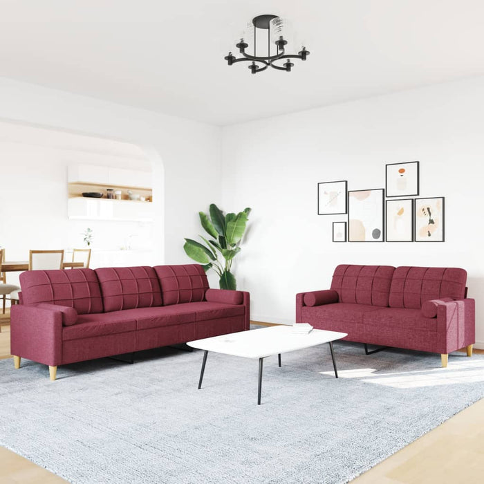 vidaXL Set di Divani 2 pz con Cuscini Decorativi Rosso Vino in Tessuto