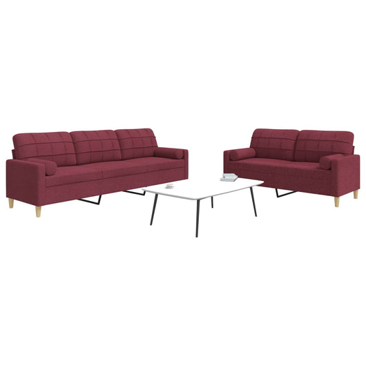 Set di Divani 2 pz con Cuscini Decorativi Rosso Vino in Tessuto 3278341