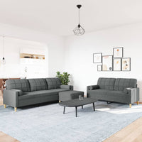 Set Divani 3 pz con Poggiapiedi e Cuscini Grigio Scuro Tessuto 3278344