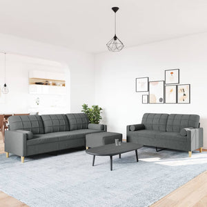 Set Divani 3 pz con Poggiapiedi e Cuscini Grigio Scuro Tessuto 3278344