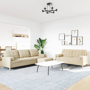 Set Divani 3 pz con Poggiapiedi e Cuscini Crema Tessuto 3278345