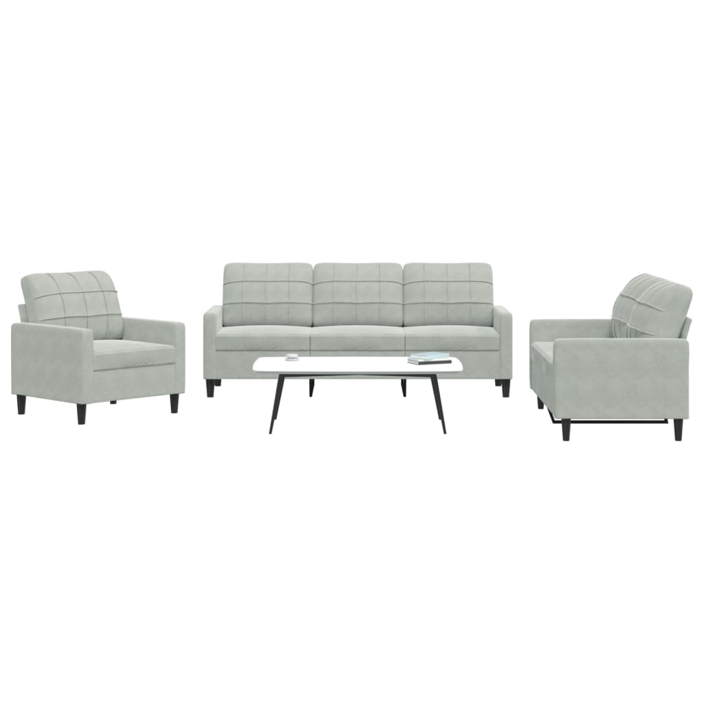 Set di Divani 3 pz con Cuscini Grigio Chiaro in Velluto 3278351