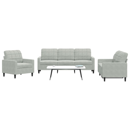 Set di Divani 3 pz con Cuscini Grigio Chiaro in Velluto 3278351