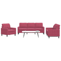Set di Divani 3 pz con Cuscini Rosso Vino in Velluto 3278355