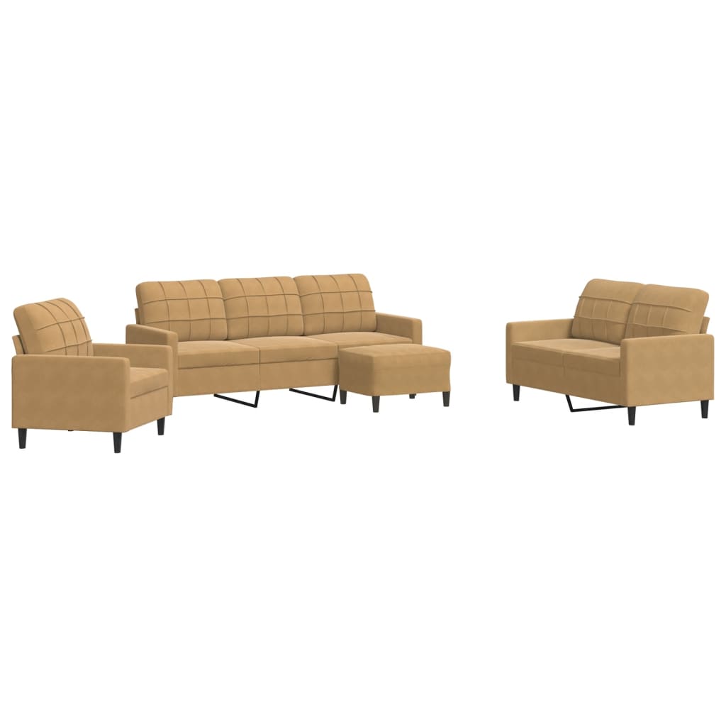 vidaXL Set di Divani 4 pz con Cuscini Marrone in Velluto