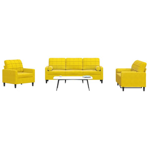 vidaXL Set di Divani 3 pz con Cuscini e Rinforzi Giallo in Velluto