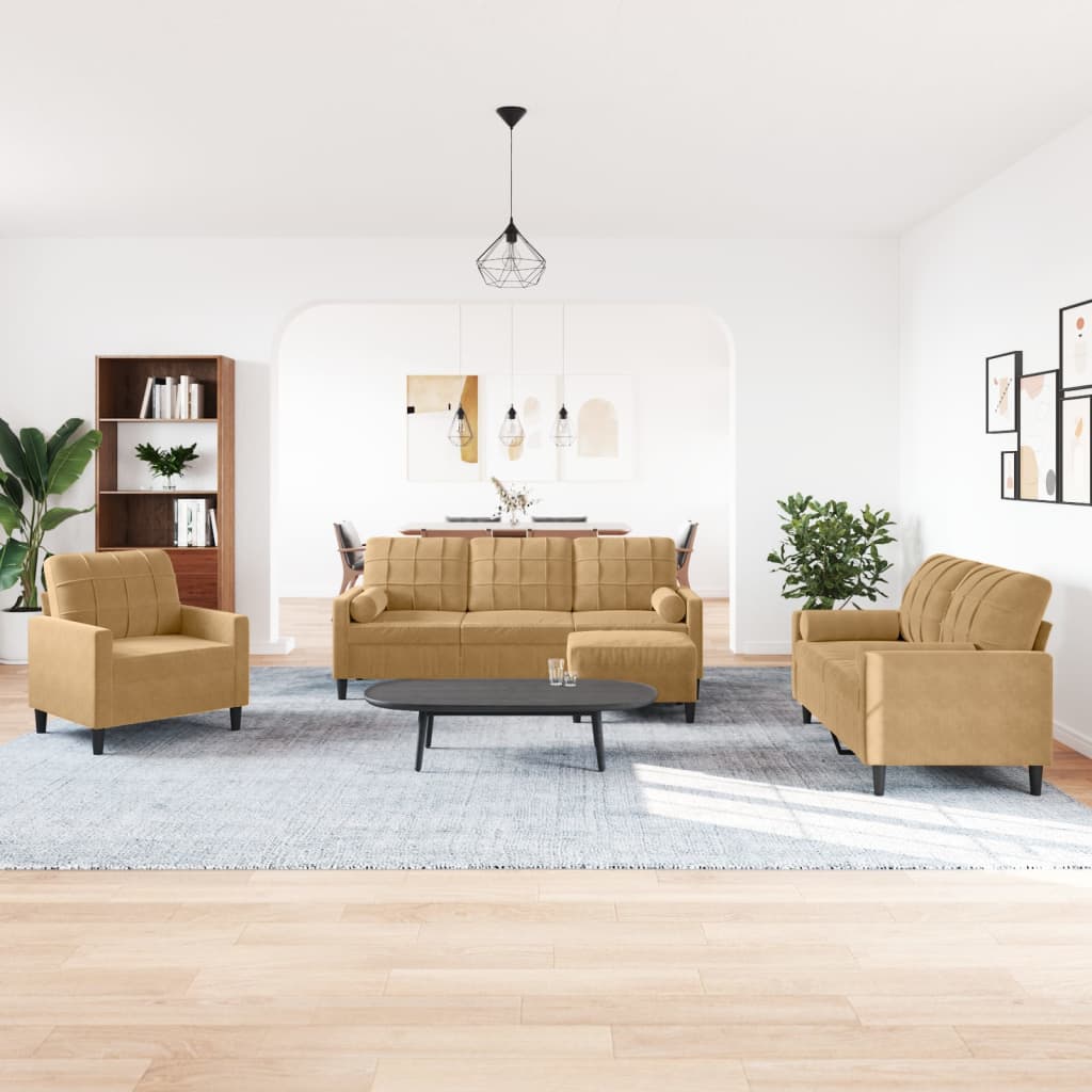 Set di Divani 4 pz con Cuscini e Rinforzi Marrone in Velluto 3278388