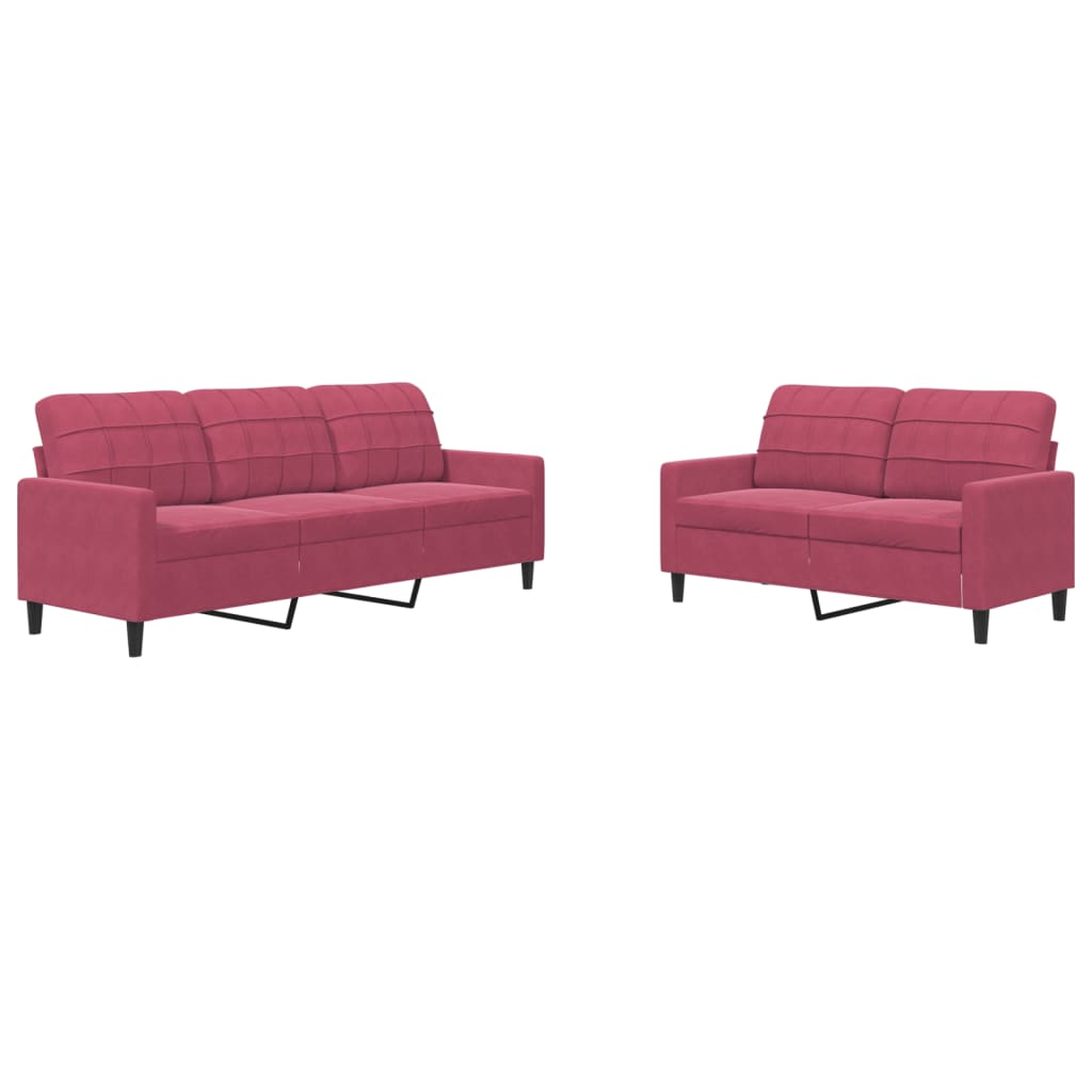 Set di Divani 2 pz con Cuscini Rosso Vino in Velluto 3278395