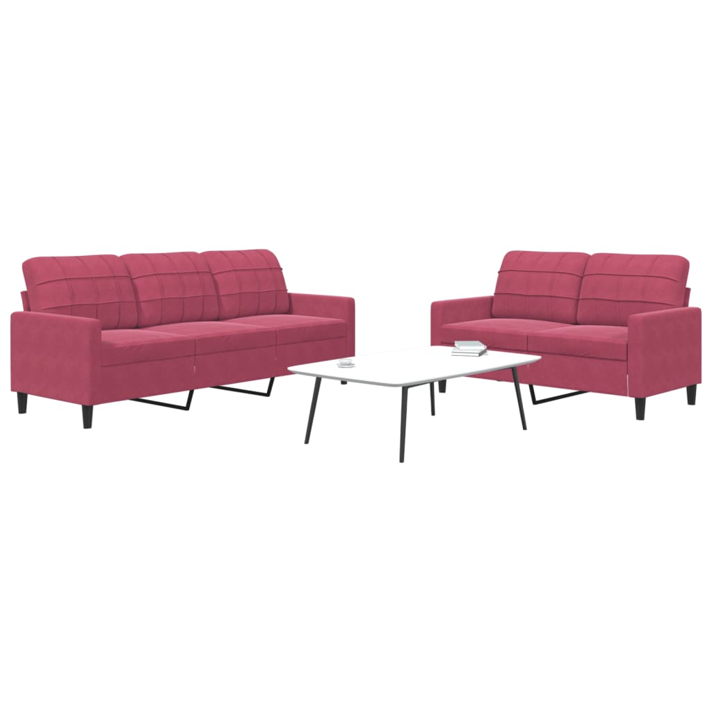 Set di Divani 2 pz con Cuscini Rosso Vino in Velluto 3278395