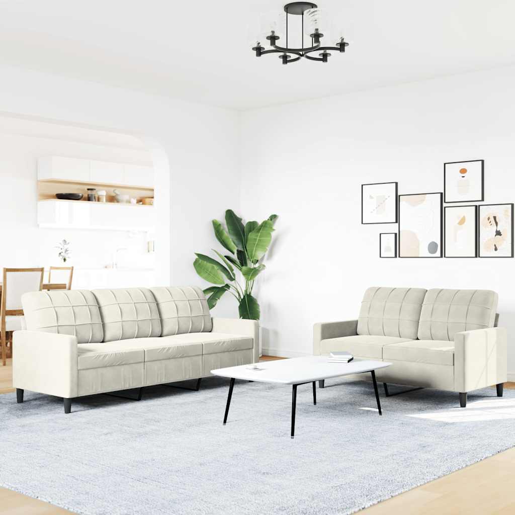 Set di Divani 2 pz con Cuscini Crema in Velluto 3278399