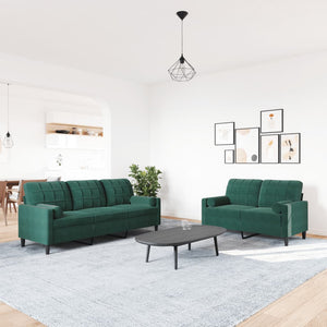 vidaXL Set di Divani 2 pz con Cuscini e Rinforzi Verde scuro Velluto