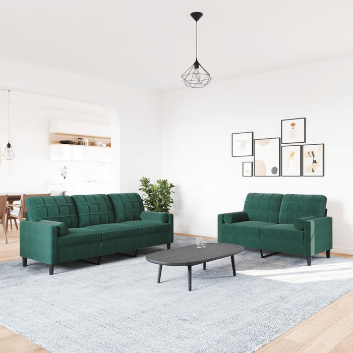vidaXL Set di Divani 2 pz con Cuscini e Rinforzi Verde scuro Velluto