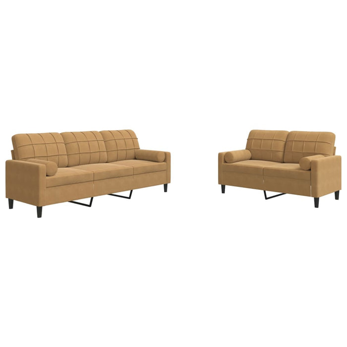 Set di Divani 2 pz con Cuscini e Rinforzi Marrone in Velluto 3278418