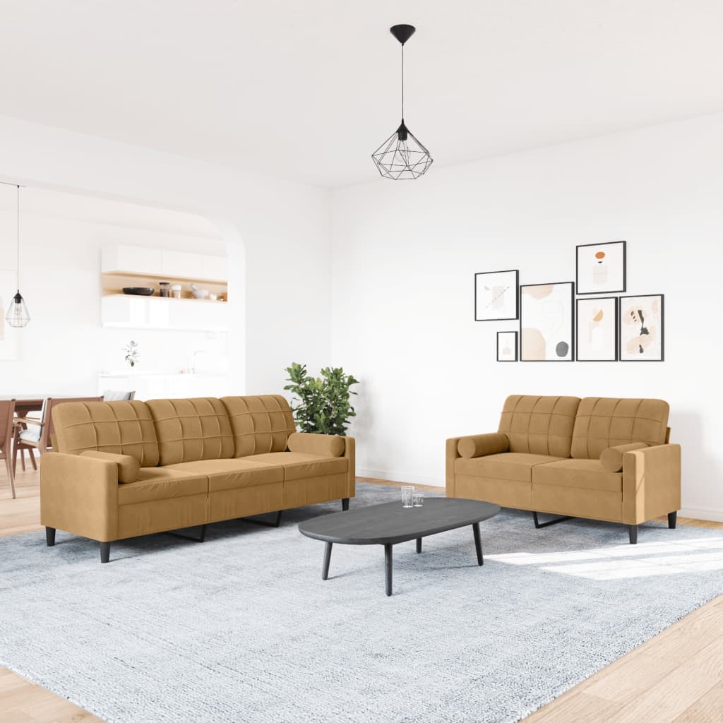 vidaXL Set di Divani 2 pz con Cuscini e Rinforzi Marrone in Velluto