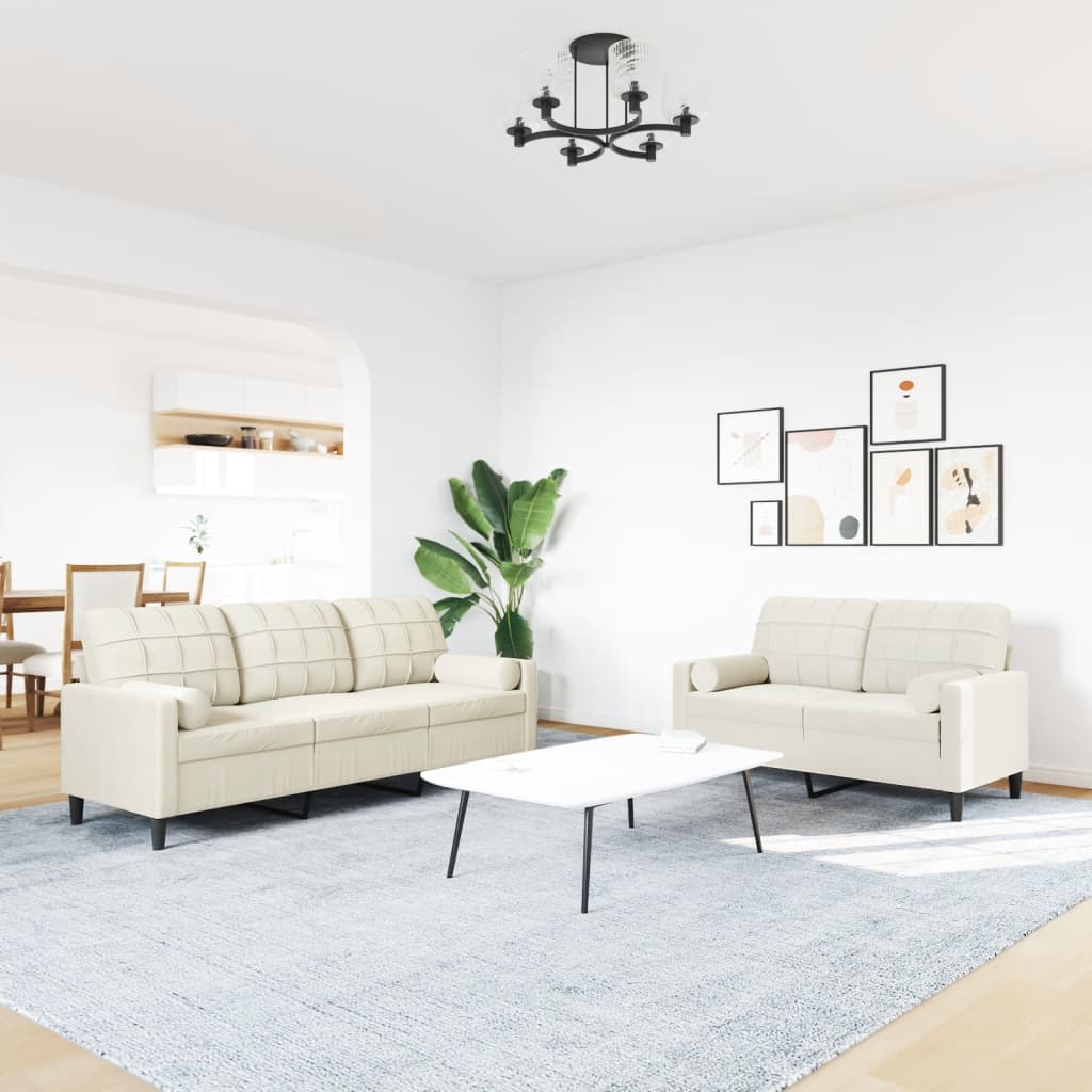 vidaXL Set di Divani 2 pz con Cuscini e Rinforzi Crema in Velluto