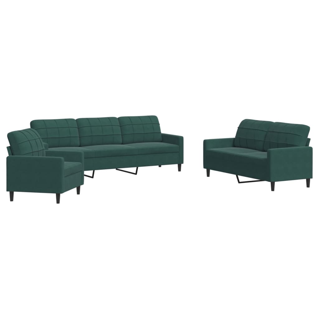 Set di Divani 3 pz con Cuscini Verde scuro in Velluto 3278433
