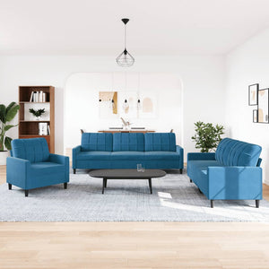 Set di Divani 3 pz con Cuscini Blu in Velluto 3278440