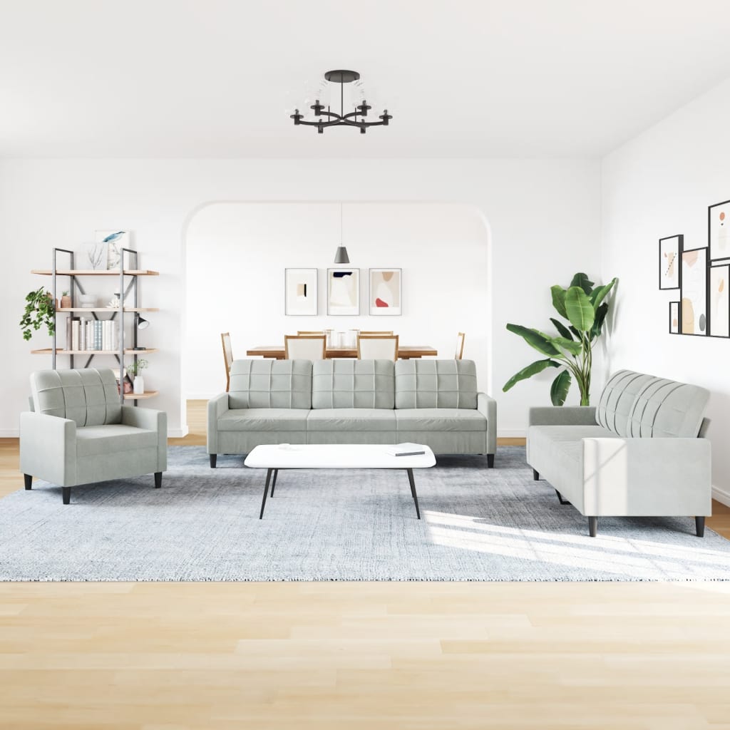 Set di Divani 4 pz con Cuscini Grigio Chiaro in Velluto