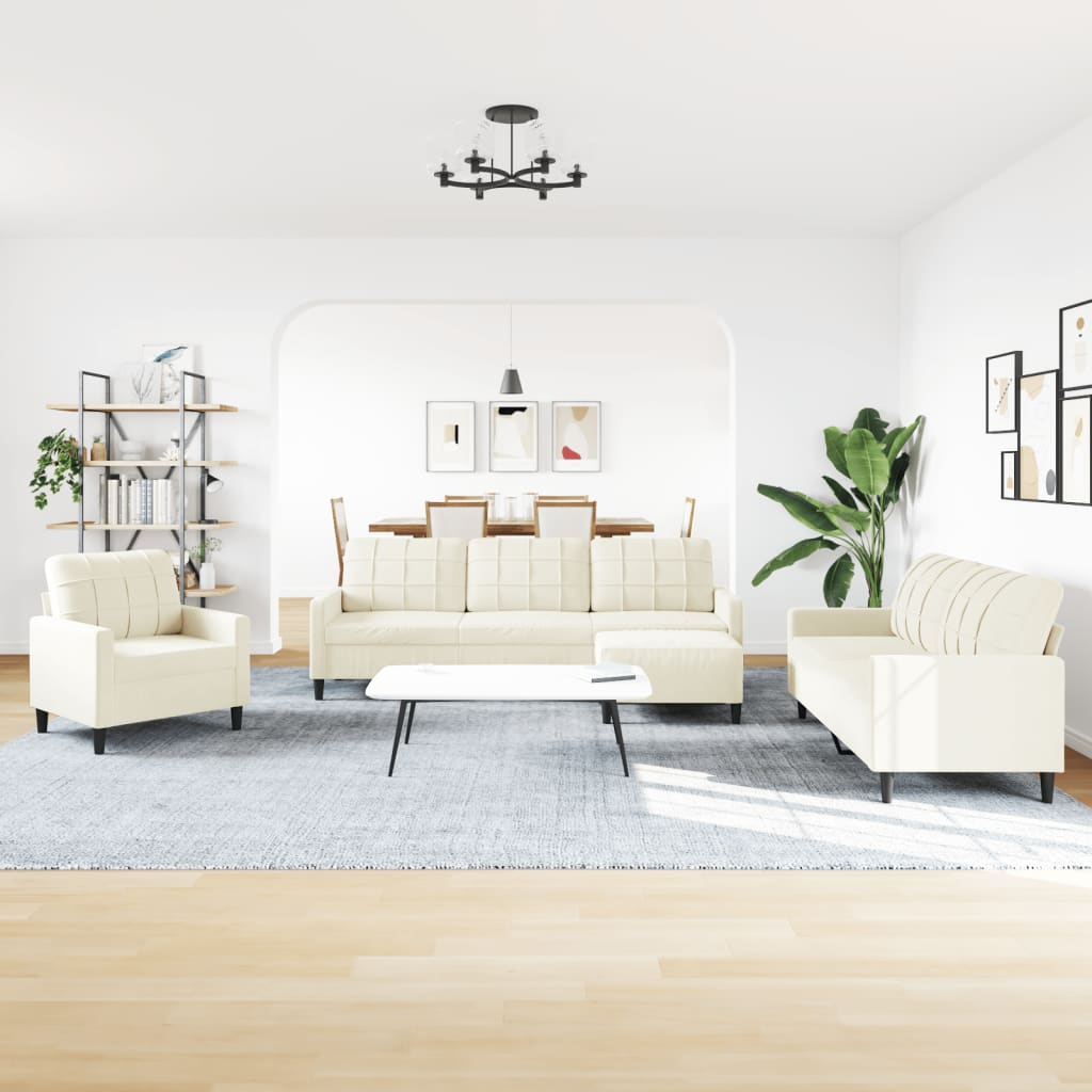 Set di Divani 4 pz con Cuscini Crema in Velluto