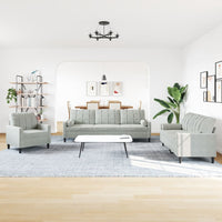 vidaXL Set di Divani 3 pz con Cuscini e Rinforzi Grigio Chiaro Velluto