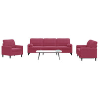 Set di Divani 3 pz con Cuscini e Rinforzi Rosso Vino in Velluto 3278455