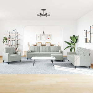 Set di Divani 4 pz con Cuscini e Rinforzi Grigio Chiaro Velluto