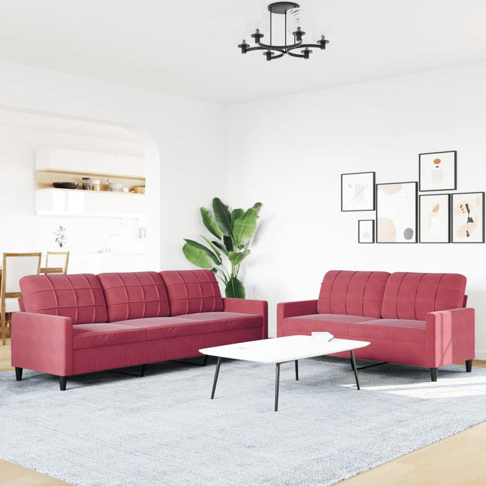 Set di Divani 2 pz con Cuscini Rosso Vino in Velluto