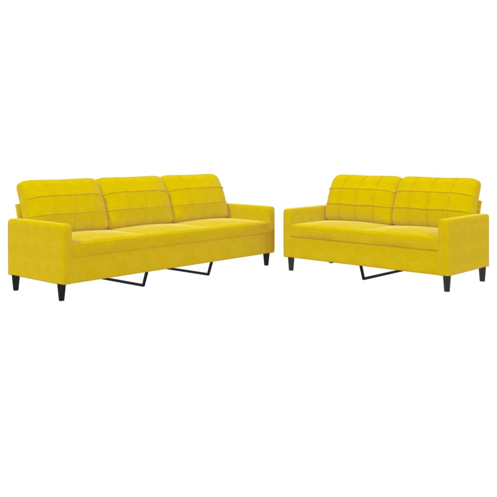 Set di Divani 2 pz con Cuscini giallo in Velluto