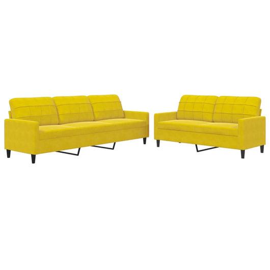 Set di Divani 2 pz con Cuscini giallo in Velluto