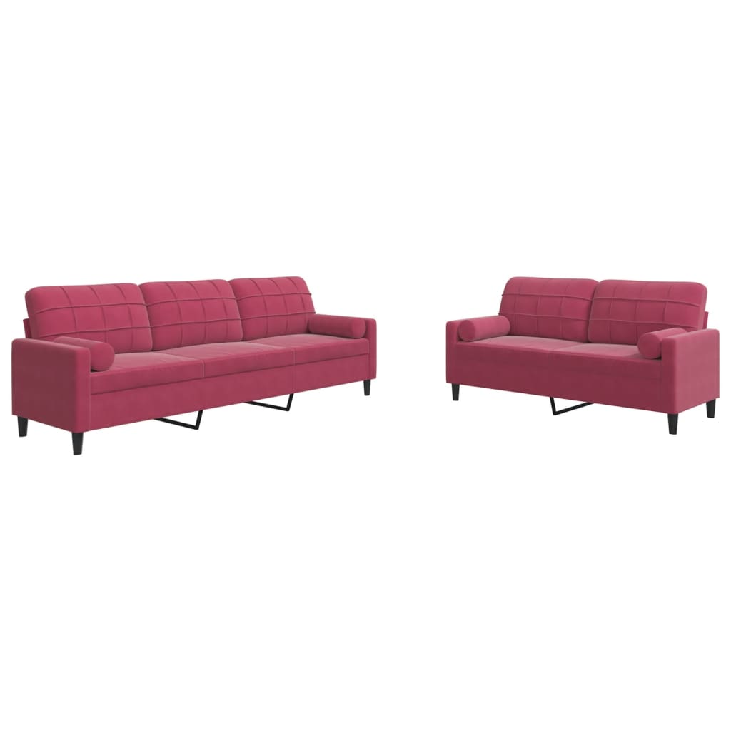 Set di Divani 2 pz con Cuscini e Rinforzi Rosso Vino in Velluto 3278495
