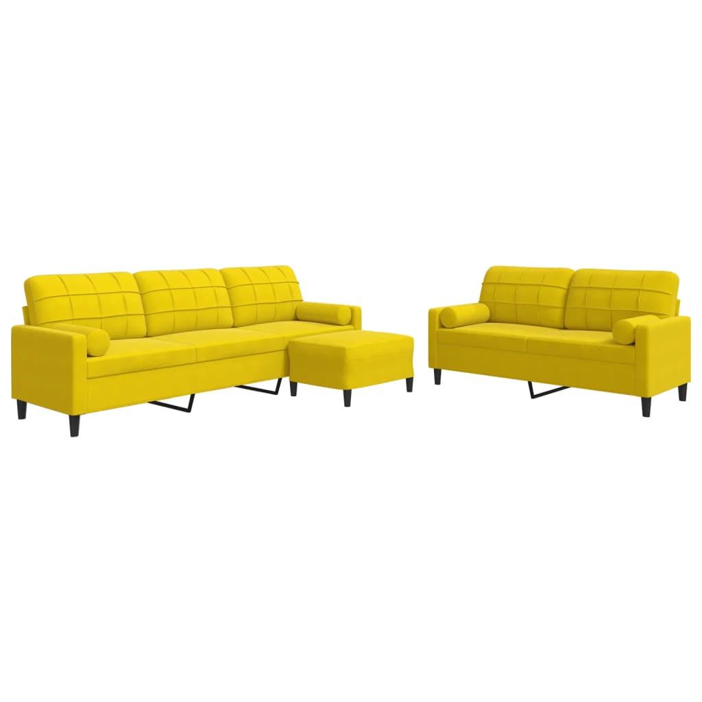 Set di Divani 3 pz con Cuscini e Rinforzi Giallo in Velluto