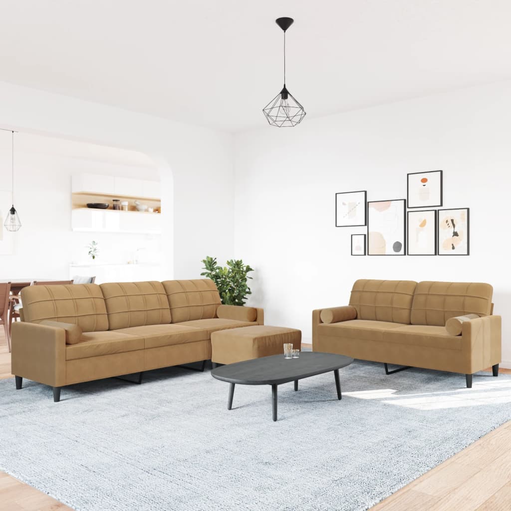 vidaXL Set di Divani 3 pz con Cuscini e Rinforzi Marrone in Velluto