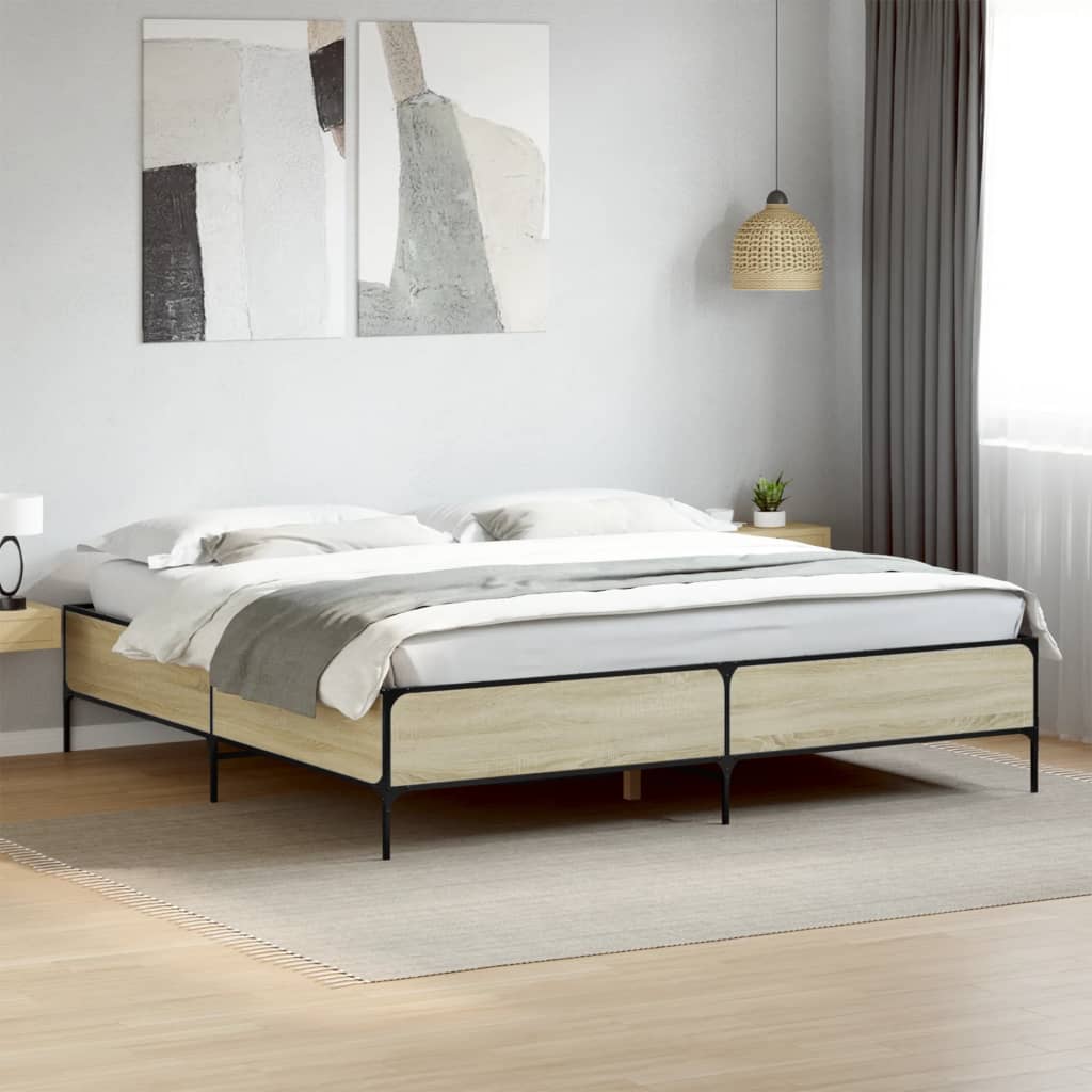 Giroletto-Struttura Letto Rovere Sonoma 200x200 cm Legno Multistrato e Metallo 327015