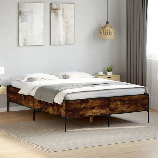 Giroletto-Struttura Letto Rovere Fumo 150x200 cm in Legno Multistrato Metallo 808282