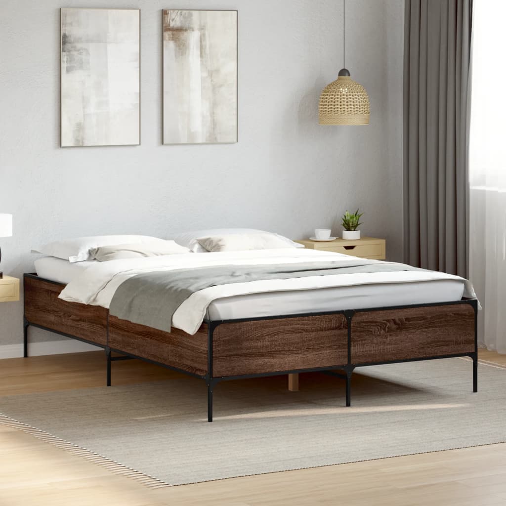 Giroletto-Struttura Letto Rovere Marrone 135x190cm in Legno Multistrato Metallo 330010
